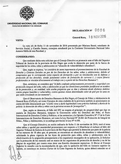 DECLARACIÓN DEL CONSEJO DIRECTIVO DE LA FADECS FRENTE A LA DETENCIÓN DE NIÑOS, NIÑAS Y ADOLESCENTES EN LA PROVINCIA DE RÍO NEGRO.